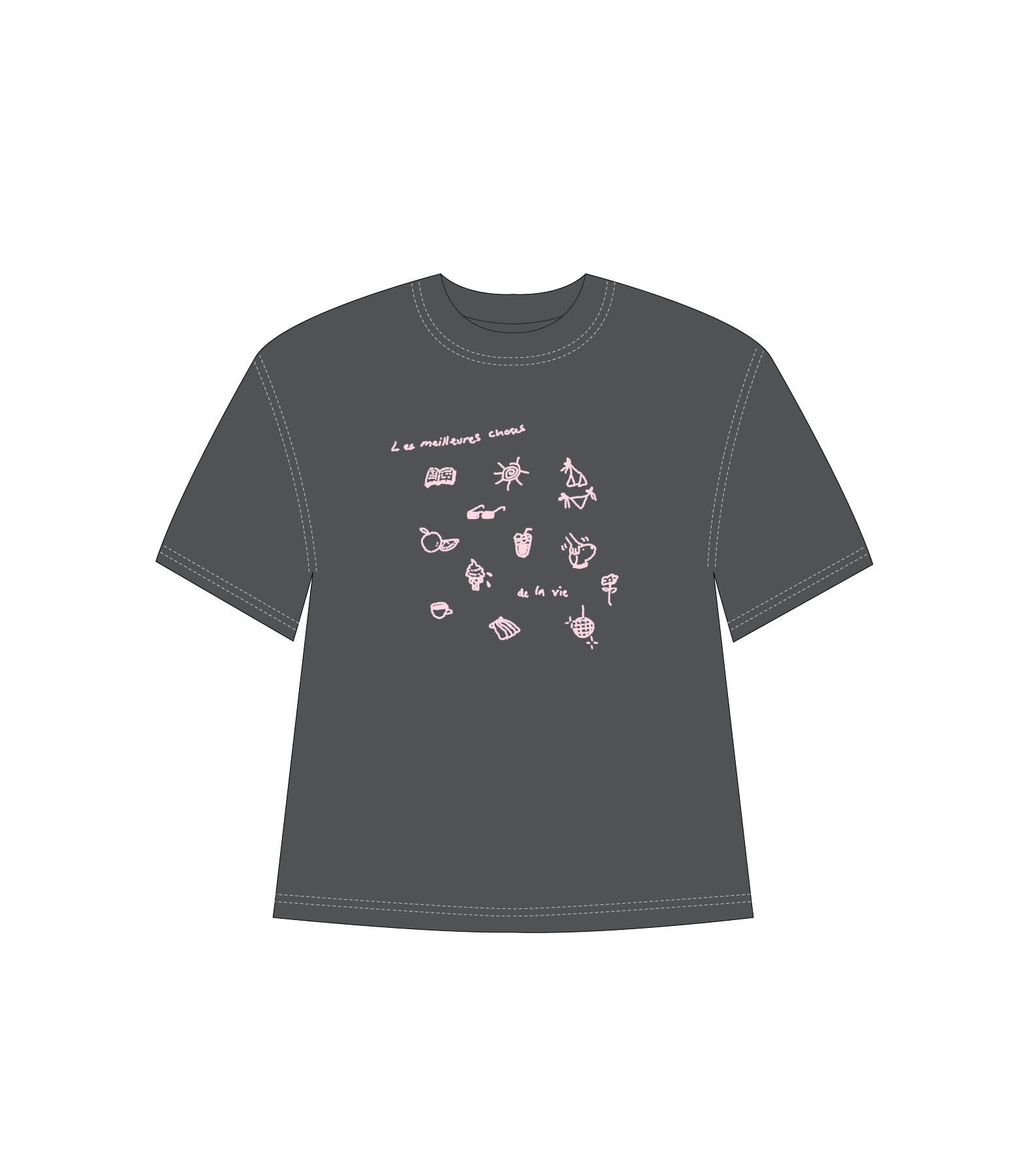 Printed T-shirt | «LES MEILLEURES CHOSES» - CHARCOAL/BLUSH
