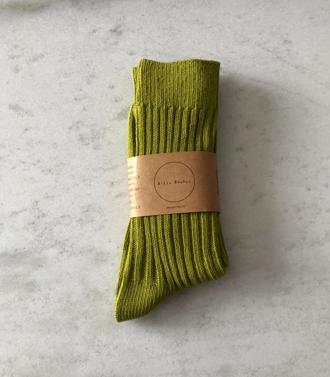 Chaussettes Hautes En Coton Côtelé - Avocado
