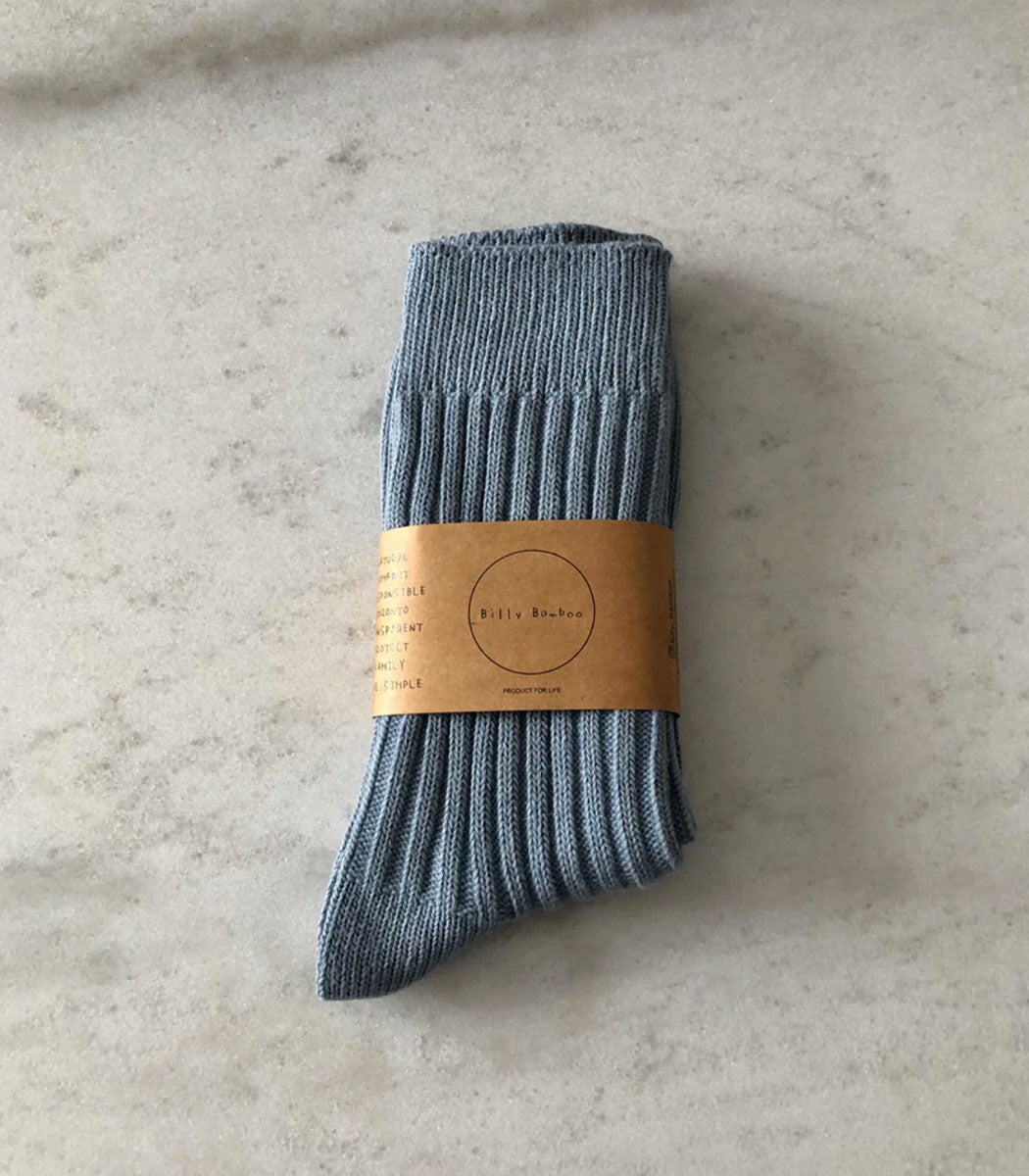 Chaussettes Hautes En Coton Côtelé - Sky Blue