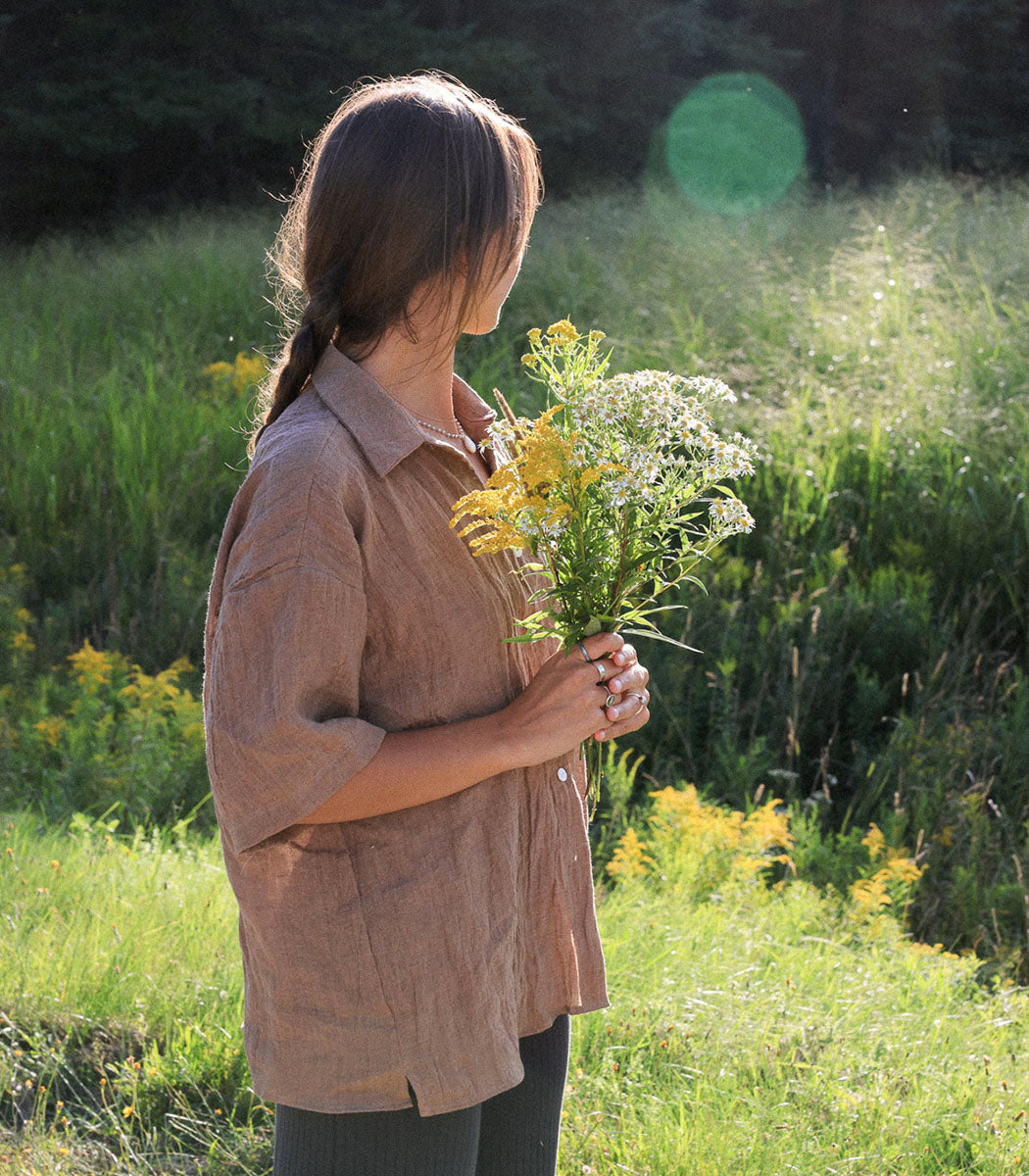 Loose short-sleeved linen shirt | BIARRITZ - JUTE