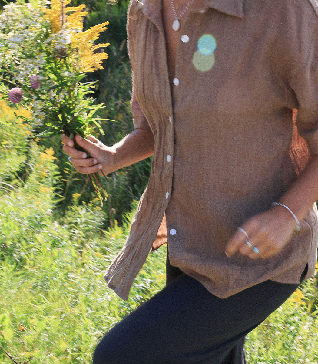 Loose short-sleeved linen shirt | BIARRITZ - JUTE