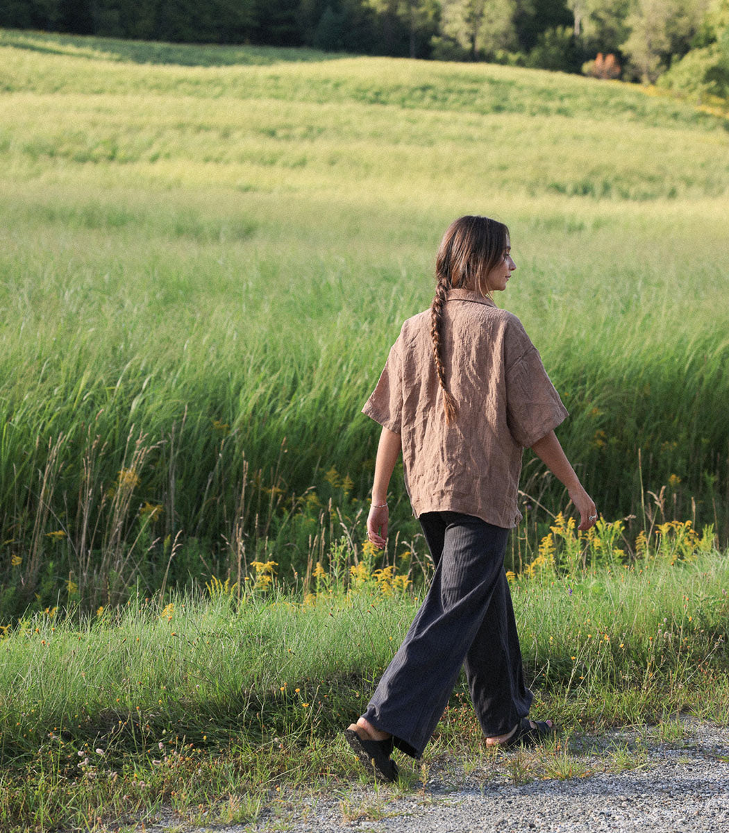 Loose short-sleeved linen shirt | BIARRITZ - JUTE