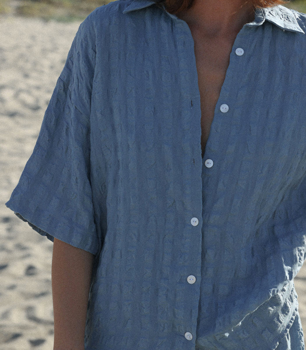 Loose-fitting short-sleeved linen shirt | BIARRITZ - SEAFOAM