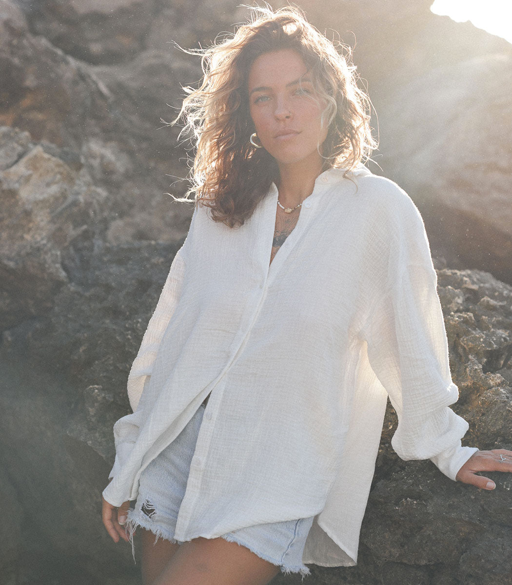 Chemise Gaze De Coton Chemise Blanche Large Femme Chemise Ample En