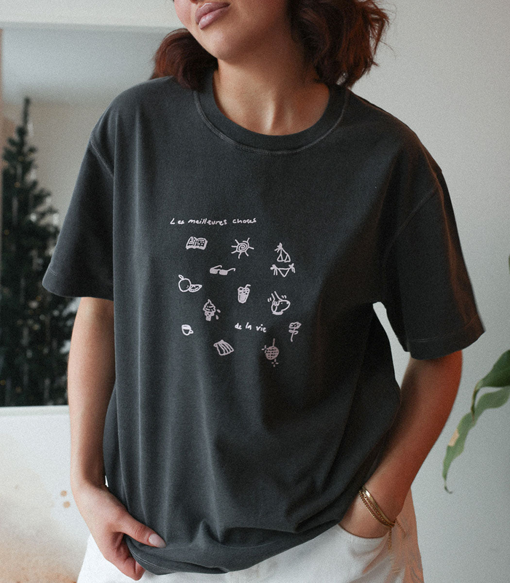 Tshirt imprimé | «LES MEILLEURES CHOSES» - CHARCOAL/BLUSH