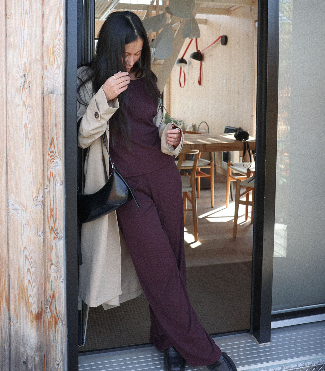 Pantalon ample texturé | FLOWY - PRUNE