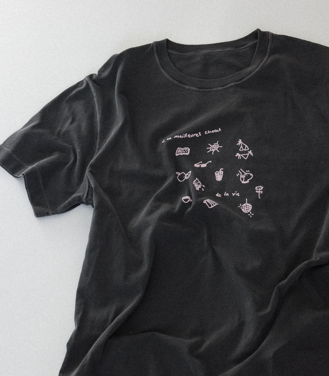 Printed T-shirt | «LES MEILLEURES CHOSES» - CHARCOAL/BLUSH